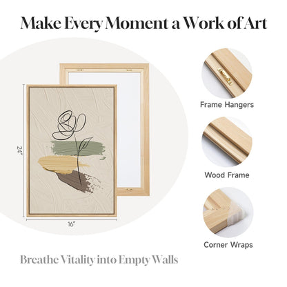 Framed Abstract Boho Wall Art for Bedroom, Set of 3 Large Neutral Canvas Prints Paintings, Modern Minimalist Line Face Botanical Picture Artwork Decor for Living Room Hallway 16x24 Inch