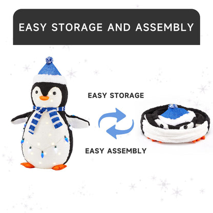 DUMOS 2-Piece Lighted Penguin Family Outdoor Christmas Decoration, Pop up Holiday Decor with 150 LED Lights for Yard, Garden, Storefront, White&Blue