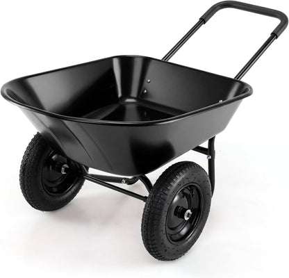 ERGOMASTER Dual-Wheel Wheelbarrow, Home Utility Garden Cart, 330 LBS Capacity, Large Heavy Duty Yard Cart for Gardening & Planting, Lawn, Farm, Construction Site, Black
