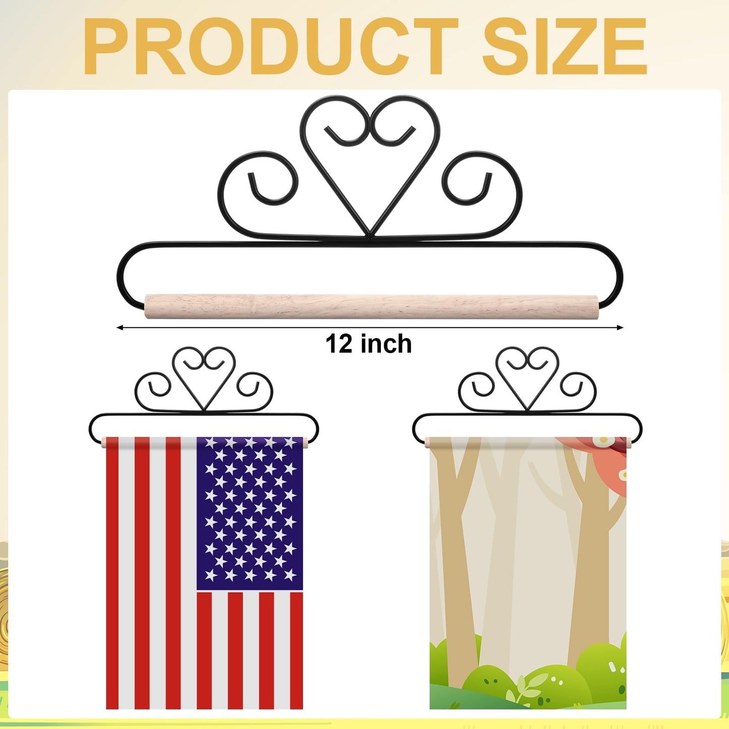 Shimeyao 2 Pcs Garden Flag Wall Hanger 12 Inch Garden Flag Holder Fabric Banner Hanger for Outdoor Decoration, Quilters Display for Storage Draping (Heart)