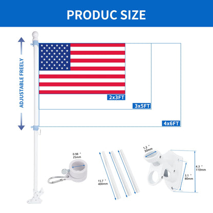 Hoffen 6FT Flag Pole Kits for Outside House with Upgraded Bracket, Stainless Steel Wall Mount Tangle FlagPole Without America Flags for Residential or Commercial (White)