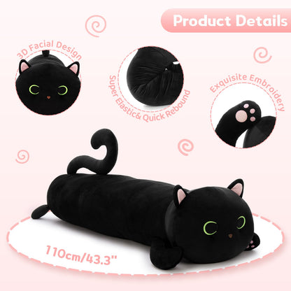 MaoGoLan Black Cat Plush Body Pillow, 44'' Giant Glow in The Dark Cat Stuffed Animal Toy for Girl Boy Kid, Big Cute Kitten Plush Throw Pillow for Birthday Gift, Baby Shower Party Favor Decor
