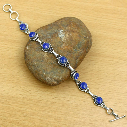 Natural Lapis Lazuli 925 Silver Plated Bracelet for Women - Blue Stone September Birthstone Vintage Style Handmade Gemstone Bracelet - Wedding Christmas Valentine Day Gifts for Her