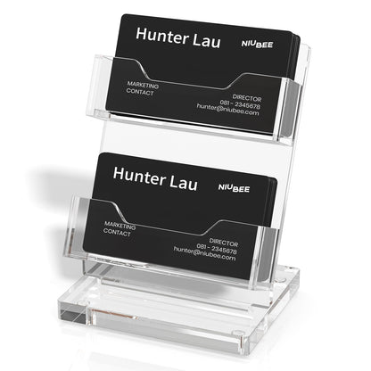 NIUBEE Acrylic Business Card Holder 2 Slots - Double Capacity Business Card Stand for Desk, 2 Tier Clear Gift Card Display for Office, Event, Exhibition