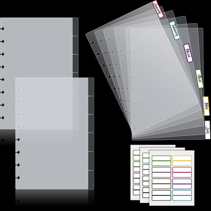 15 Sheets Junior Poly Tab Dividers for Discbound Notebooks Disc Bound Planner Supplies Dividers Tab Binder Index Notebook Accessories for Semi Transparent(White)