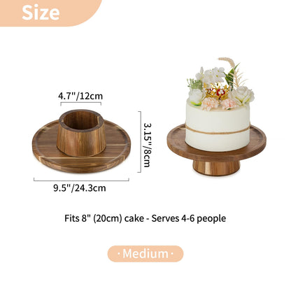 NUPTIO Wooden Rustic Cake Stand: 9.5" Round Cake Pedestal Holder 4 in 1 Vintage Cupcake Stand Serving Tray Dessert Display Plate for Wedding Halloween Christmas Easter Birthday Party - 8 Inch Cake