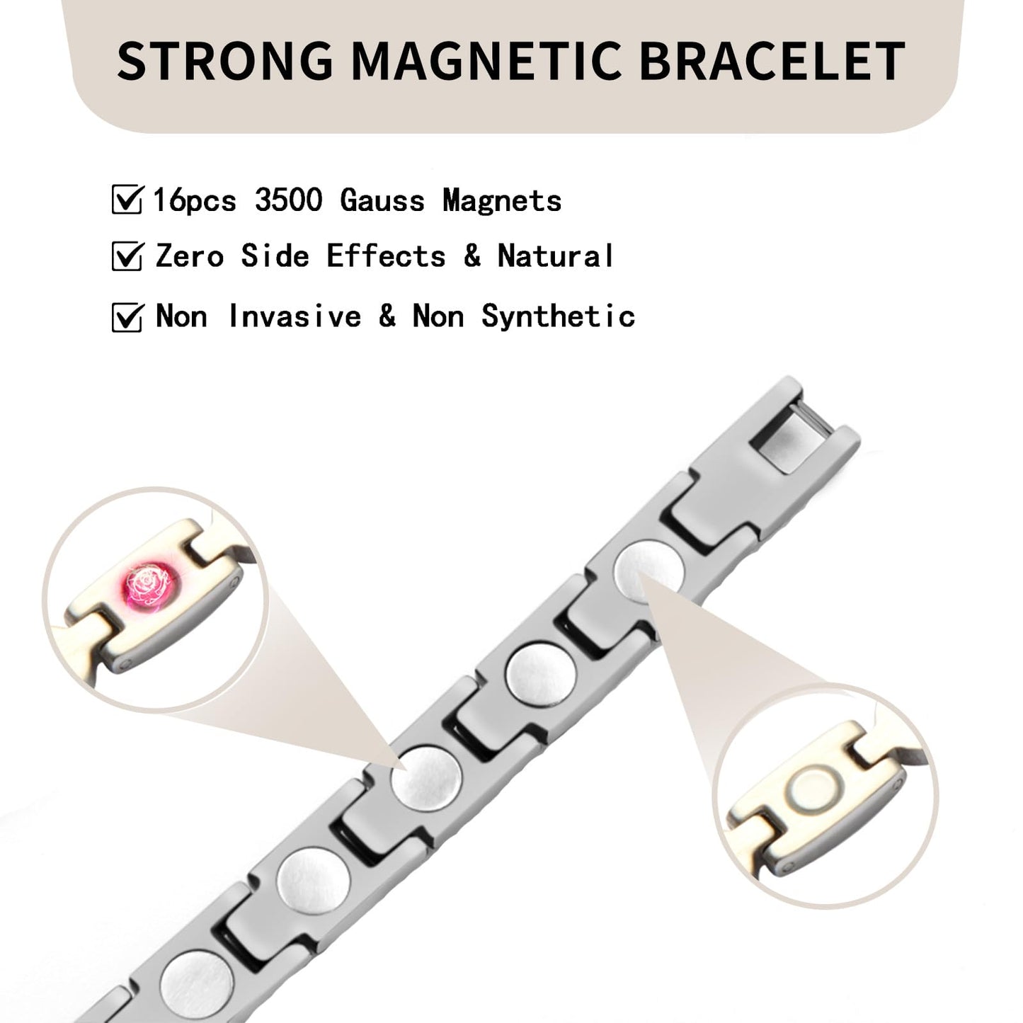KYOSI Magnetic Bracelets for Women, Stainless Steel Silver Bracelet with Cubic Zirconia, Adjustable Chain Fashion Zircon Jewelry Womens Gift