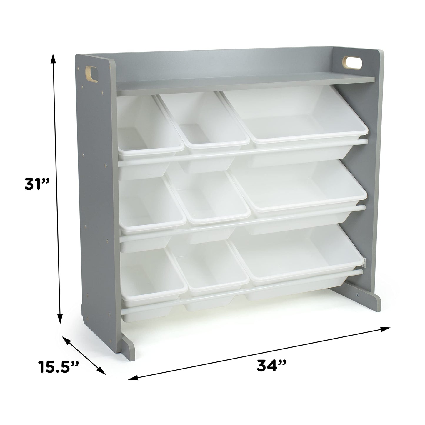 Humble Crew Toy Storage Organizer with Top Shelf and 9 Removable Bins, Grey/White – Toddler Bookshelf with Toy Organizer - Modern Toy Rack Ideal for Kids' Rooms, Playrooms, and Nurseries