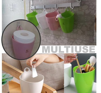 QUALIALL Declutter and Organize with Our Hangable Desktop Trashcan - Small, Multifunctional, and Stylish - Perfect for Makeup Brushes, Lint, and More! Plastic Pink Green White, 3packs