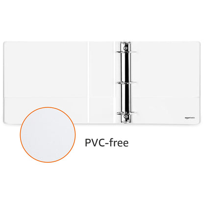 Amazon Basics 3 Ring Binders, 3 Inch D-Ring Organizer for School, Home Office, Paper Storage, White, 2 Pack