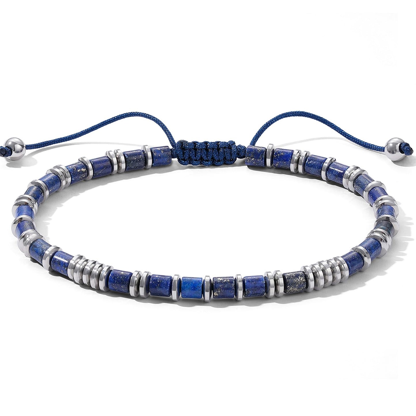 Holamonte Beaded Bracelets for Men, Link Bracelet Matched with Handmade Natural Stone, Adjustable Retractable Cord, Men's Chakra Protection Bracelet Gifts(Blue)