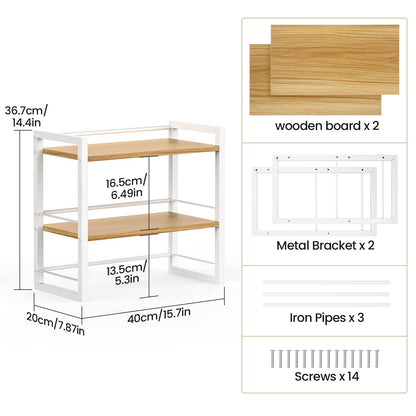 ART-GIFTREE Office Desk Shelf Organizer, Wood Desktop Bookshelf Supplies Storage Rack, Shelf for Top of Desk and Dresser (White-2 Tier)