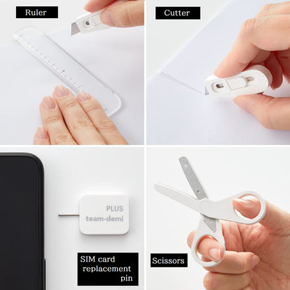 team-demi Plus Stationery Kit White (Scissors, stapler, tape, liquid glue, cutter, ruler, tape measure, pin for SIM card replacement) TD-001 30-210 With Original Stylus Ballpoint Touch Pen