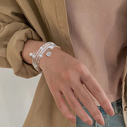 FULU AUTUMN Beaded Bangle Bracelets for Women Silver Wrap Bangles Bracelet Womens Costume Jewelry Fashion Gift(Pearl White)