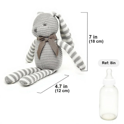 FLUFFYFUN 100% Organic Cotton Grey Bunny Rabbit Plush, 7.1" Baby Stuffed Animal for Newborn