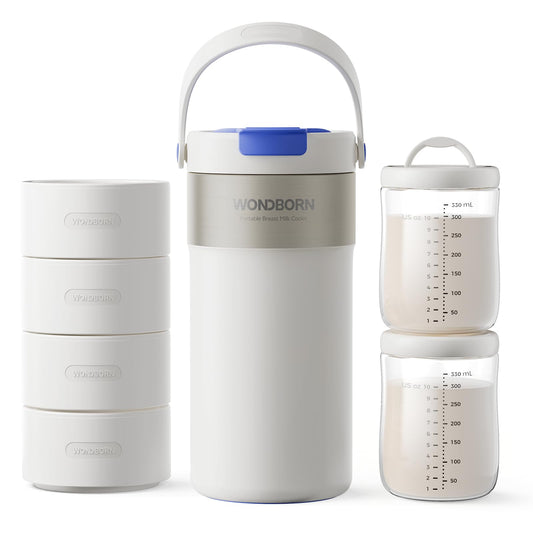 WONDBORN Portable Breast Milk Cooler, 4 Ice Rings, 360°Cooling with Vacuum Lid, Safe Chill for 30H+, 22oz Large Capacity with 2 Bottles, Rapid Chill to 40℉, Extra Wide Opening, Ideal for Work & Travel