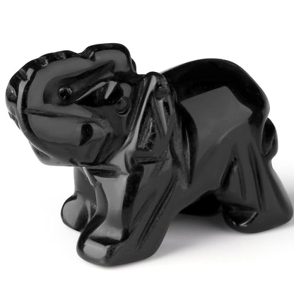 2" Black Obsidian Elephant Decor Healing Crystal Cute Polished Natural Stone Hand-Carved Big Sculpture Statue Figurines Gemstone Energy Hippie Home Room Office Desk Decoration Gifts for Women Men