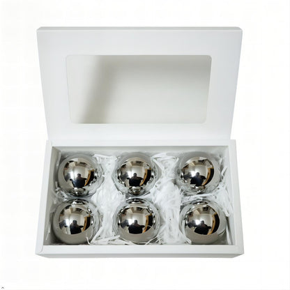 SUCREVING 6 Pack 2.4 Inch(6cm) 304 Stainless Steel Gazing Ball,Hanging Ornaments for Christmas, Wedding, Home & Holiday Decor(Silver)