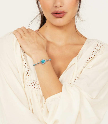 DOLIOX Real Turquoise Adjustable Bracelet for Women with CZ 925 Sterling Silver Elegant Genuine Green Gemstones Bracelets Jewelry for Her Wife Mom