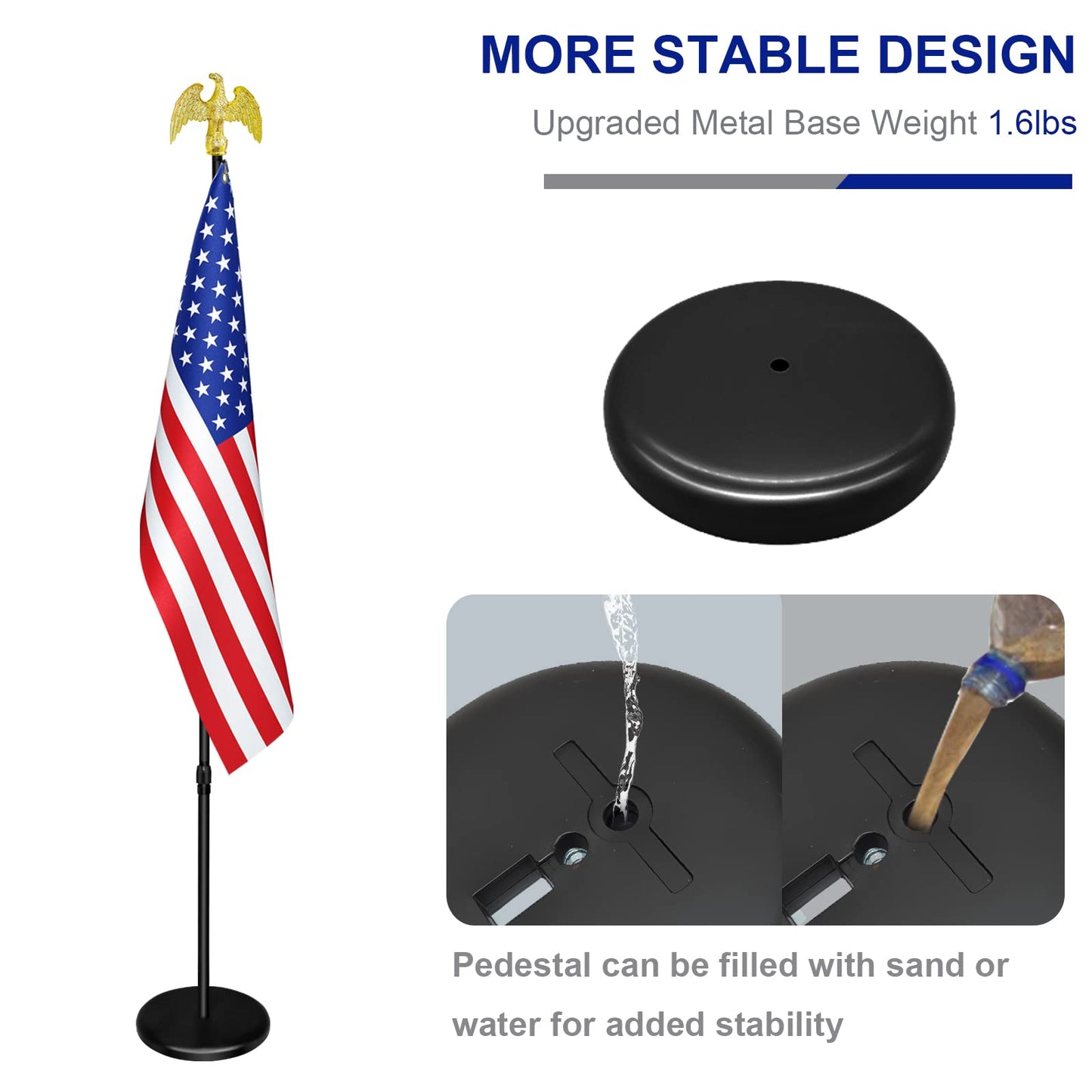 SENZHIYI Indoor Flag Pole Kit with Base and Eagle Topper 6ft-8ft,Aluminum Telescoping Flagpole Indoor for Office,School,City Hall Heavy Duty Indoor Flag Pole and Stand