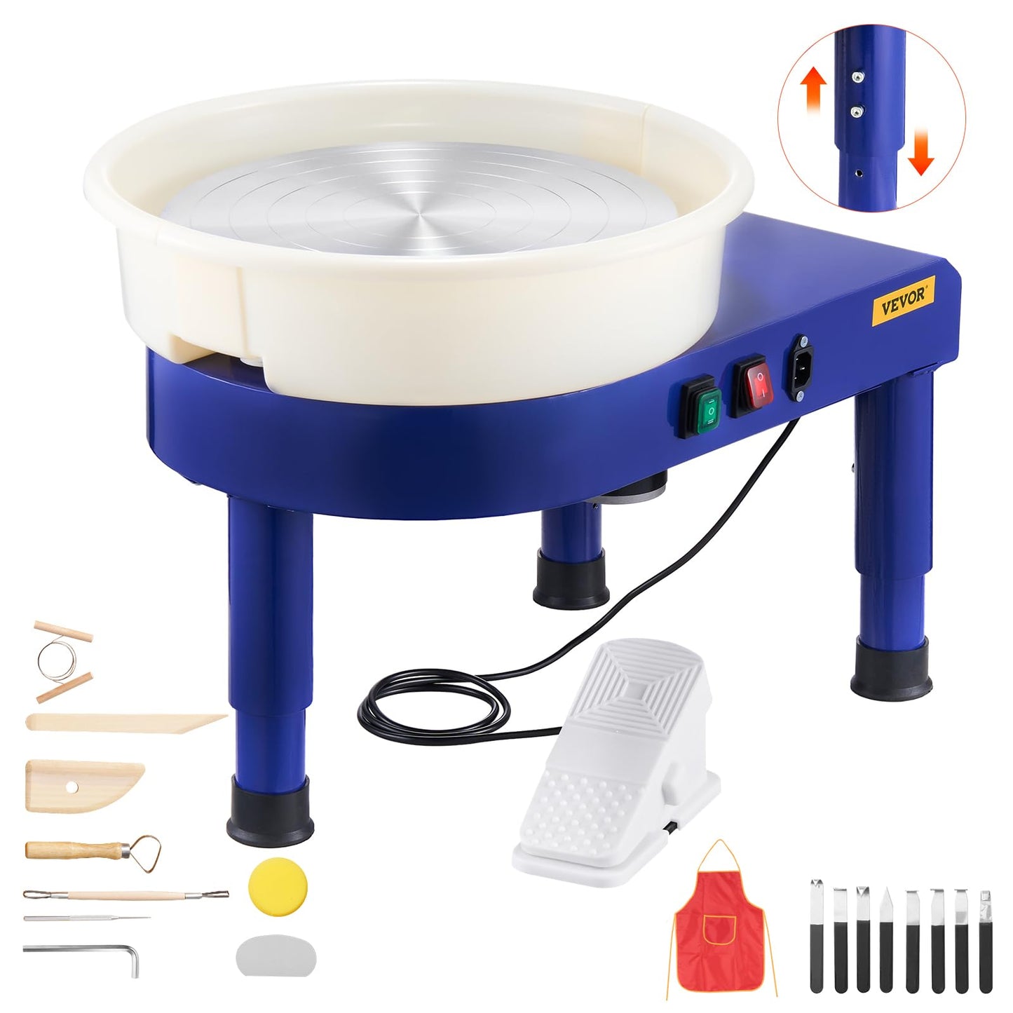 VEVOR 14in Pottery Wheel for Adults Beginners, 0-6in Height-Adjustable, 450W Pottery Forming Machine 60-300RPM Electric Ceramic Wheel, Blue