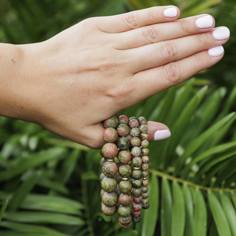 Love & Grace Handmade Unakite Stone Beaded Bracelets - Premium 6mm Beads with Durable Elastic Stretch Wristbands, Vibrating Good Energy, Blessing, Grounding, Power, for Men and Women