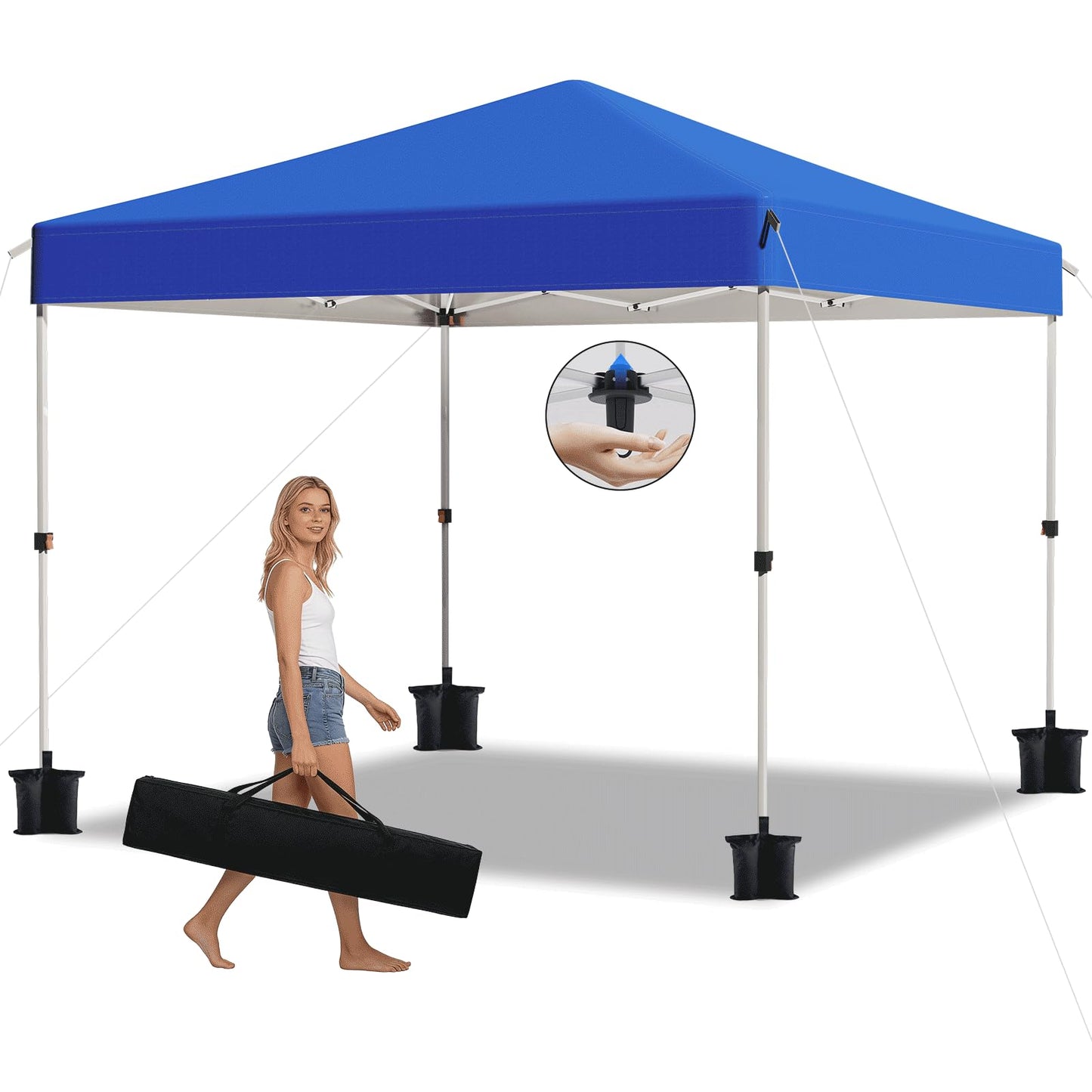 10x10 Pop Up Canopy Tent,Outdoor Canopy with One Push Setup,Easy Up Canopy with 3 Adjustable Height,4 Sandbags, UPF 50+ Event Shelter Tents for Parties,Camping,Market,Patio(Blue)