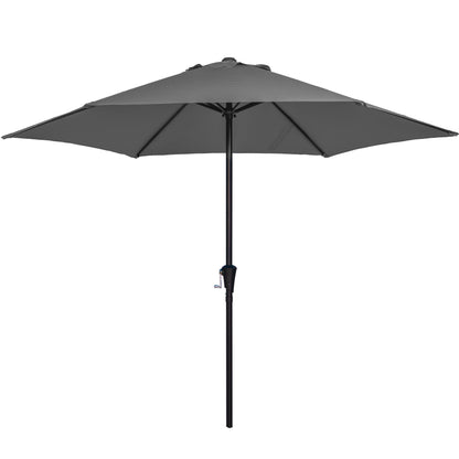 Sunnyglade 9FT Outdoor Patio Umbrella, Market & Table Umbrella with 6 Sturdy Ribs and Crank System, Fade-resistant & Waterproof for Garden Backyard Poolside Deck (Grey, 9FT)