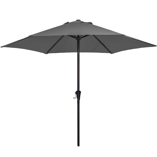 Sunnyglade 9FT Outdoor Patio Umbrella, Market & Table Umbrella with 6 Sturdy Ribs and Crank System, Fade-resistant & Waterproof for Garden Backyard Poolside Deck (Grey, 9FT)