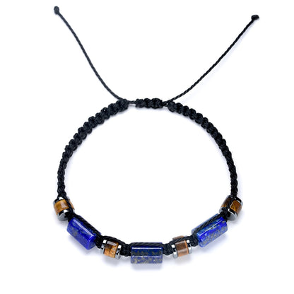 Senxilk Lapis Lazuli & Tiger's Eye Adjustable Bracelet for Men - Natural Stone Beaded Black Cord Jewelry Gifts for Him, Son, Teens | Birthday Father's Day Christmas