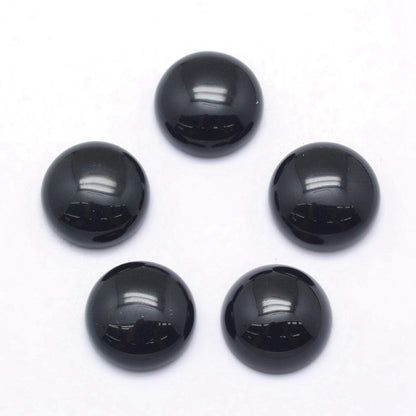 Fashewelry 50Pcs Natural Black Agate Cabochon Stone Half Round Beads 12mm Flat Back Gemstone Chakra Healing Crystal Dome Cover Cabs for Jewelry Making