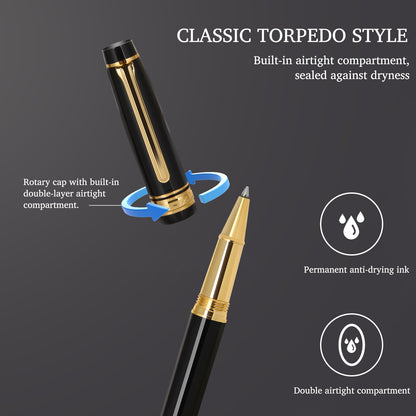 Luxury Rollerball Pen,Nice pen with 24K Gold Trim, Schneider Ink Refill, Professiona,Executive Office, Fancy Pens, Luxury pens with gift case for Men & Women with 1 Refill