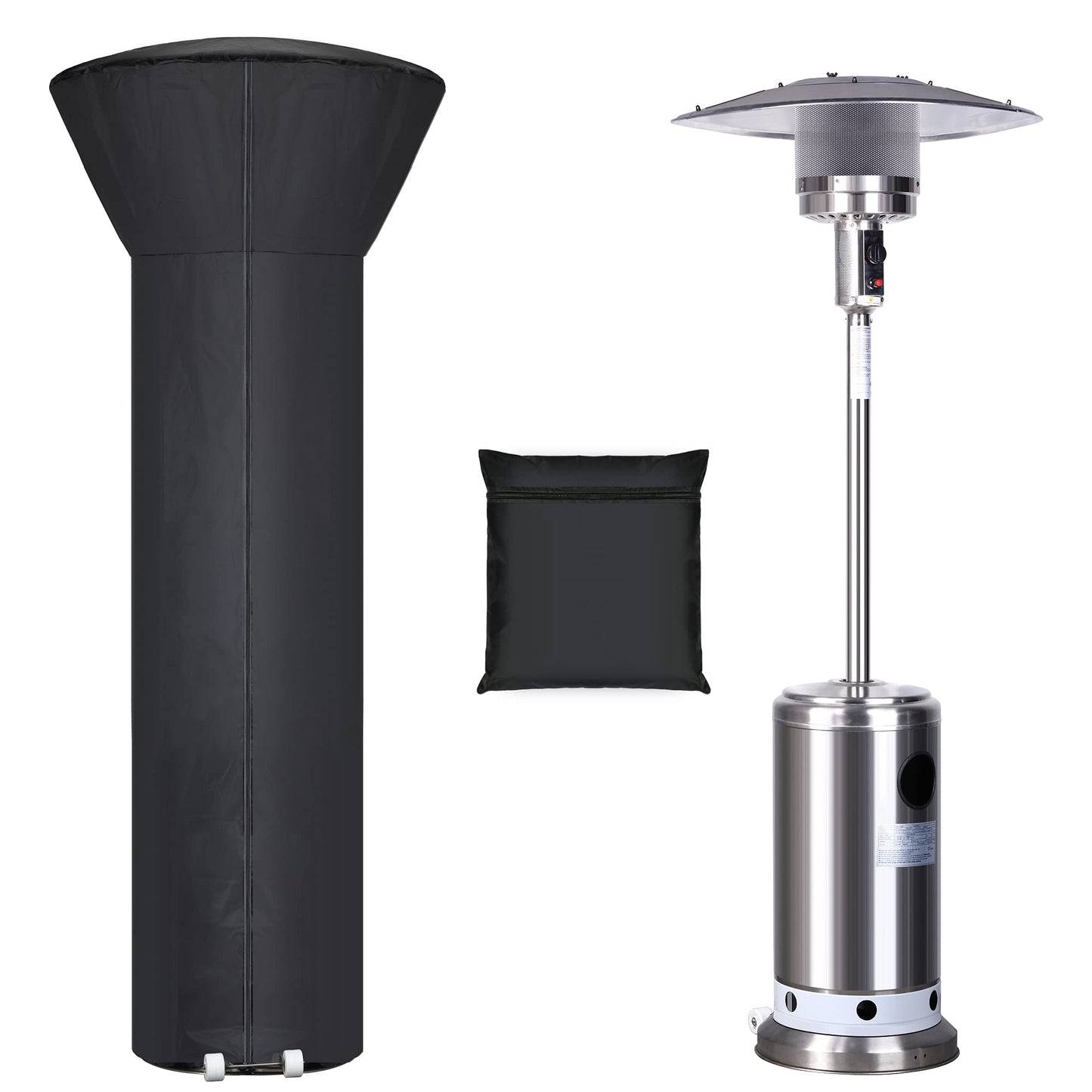 Hualedi Patio Heater Covers with Zipper and Storage Bag,Waterproof,Dustproof,Wind-Resistant,Sunlight-Resistant,Snow-Resistant,Black,87'' Height x 33" Dome x 19" Base