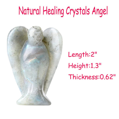 YATOJUZI 2" Crystal Angel Decor Labradorite Healing Polished Gift Stone Sculpture Statue Hand Carved Cute Figurines Gemstone Reiki Home Room Office Desk Decoration Guardian Angels Gifts for Women Men