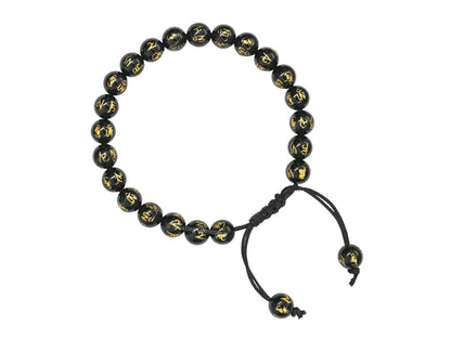 Amazing Gemstone Om Mani Black Agate Bracelet for Women Men's Gifts - Protection Healing Crystal Bracelet - 8mm Gemstones Beaded Adjustable Bracelet Pulseras Para Hombres Mujer Stocking Stuffers