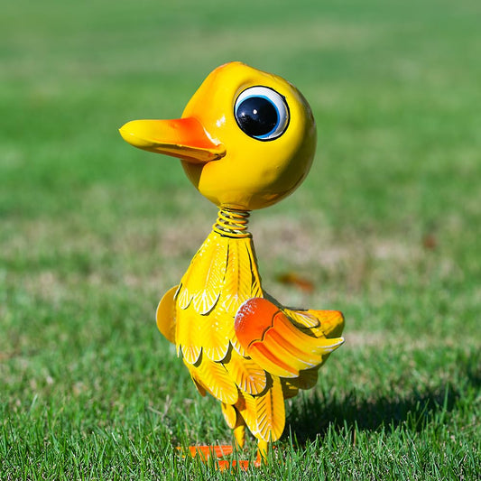 YELENEW Metal Garden Statue Decor for Outside,Yellow Duck Garden Sculptures Lawn Ornaments Garden Yard Art for Backyard Patio Decoration