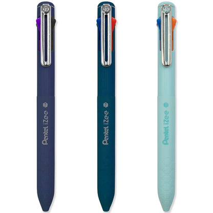 Pentel iZee 4 Colour Ballpoint Pen - Deep Blue, Deep Violet & Sky Blue Barrels - Multi Ink - Pack of 3
