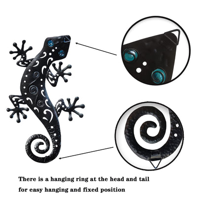 Tuokiuhn Metal Lizards Outdoor Decor Metal Gecko Wall Decoration Geico Lizard 13.5 * 8.5 Inch 3 Pack Set Suitable for Hanging in Yard Or Fence