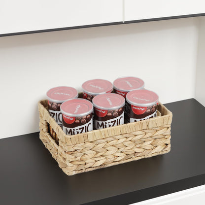 Wicker Baskets, Baskets for Organizing, Rattan Woven Basket for Storage, Organizer Bins with Built-in Handles, Storage Basket for Shelves (Water Hyacinth, Small)