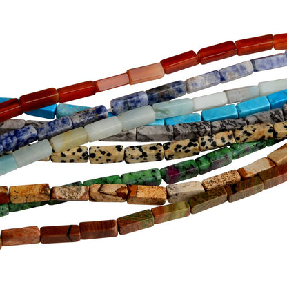 4x13mm Natural Stone Blue Spots Jasper Rectangular Column Tube Cylinder Spacer Loose Beads Gemstone for DIY Bracelets Necklace Jewelry Making Strand 15 Inch (28-30pcs)