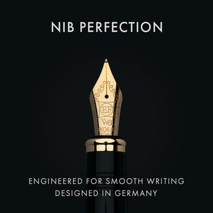 Wordsworth & Black Primori Fountain Pen Set [Black Gold]; Extra Fine Nib, Gift Case, 24 Ink Cartridges, Refill Converter, Manual; Journaling, Calligraphy, Smooth Writing Pens; Left and Right Handed