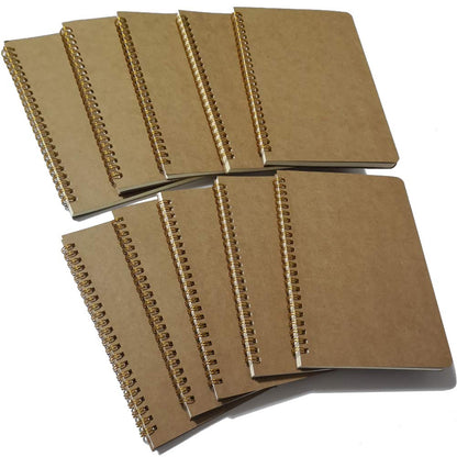 YUREE Softcover Spiral Notebook Lined/Spiral Journal, 50 Sheets (100 Pages) Wide Ruled Notebook, 10 Notebooks Per Pack, A5, 8.5" x 5.7", Brown