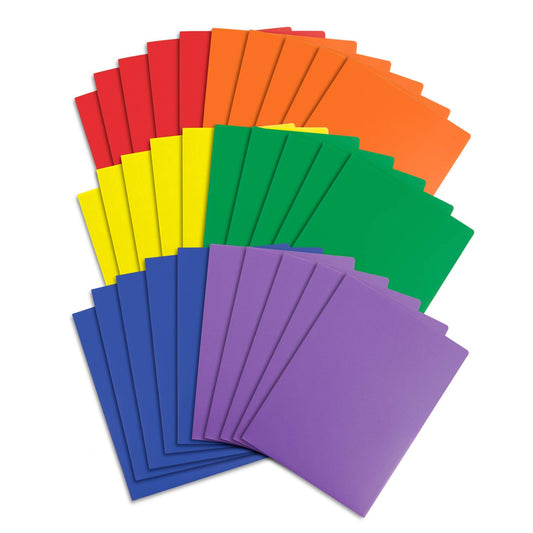 Blue Summit Supplies 30 Pack Two Pocket Plastic Folders Bulk, 2 Pocket Plastic Folders, Assorted Colors, Durable, Letter Size with Business Card Slot