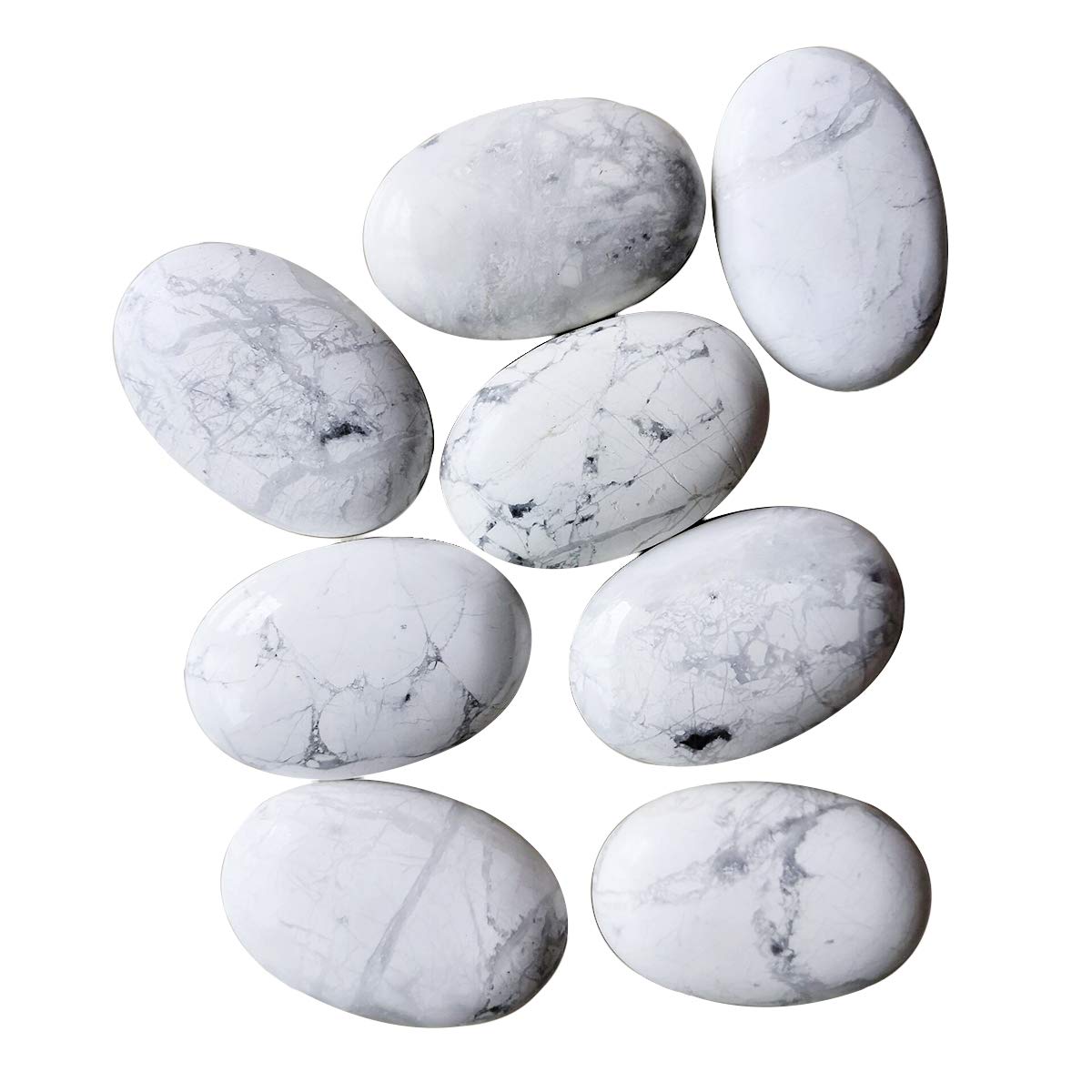 Loveliome Natural White Howlite Turquoise Oval Polished Worry Stones, Healing Crystal Indoor Fountain Stones Massage Energy Anxiety Relief Items