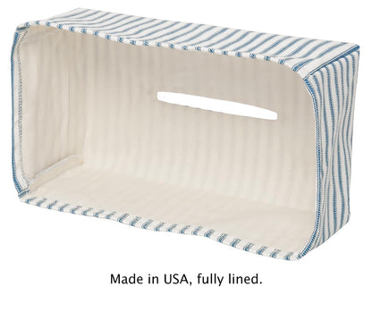Fabric Tissue Box Cover, Tissue Holder Slipcover, Slips Over Rectangular Cardboard Facial Tissue Boxes -Decorative Blue Stripe Cotton Fabric, Made in USA
