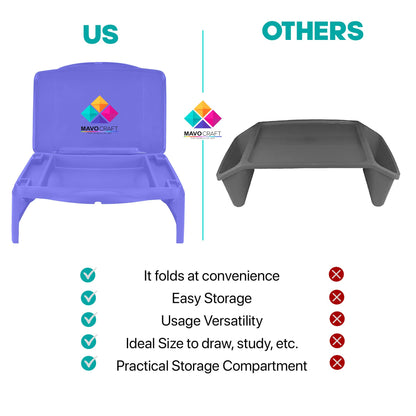MAVOCRAFT Foldable Kids Lap Tray with Storage - Portable Lap Desk Kids & Adults - Kids Lap Desk for Breakfast in Bed, Serving Tray, Car Desk & Gaming (Purple)