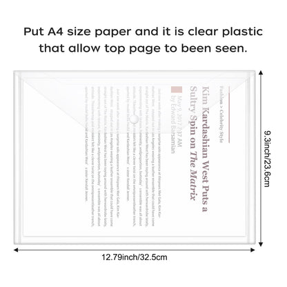 JIKIOU 30pcs Plastic Envelopes, Clear Reusable Poly Envelope Waterproof File Folder with Snap Button, Us Letter/A4 Size