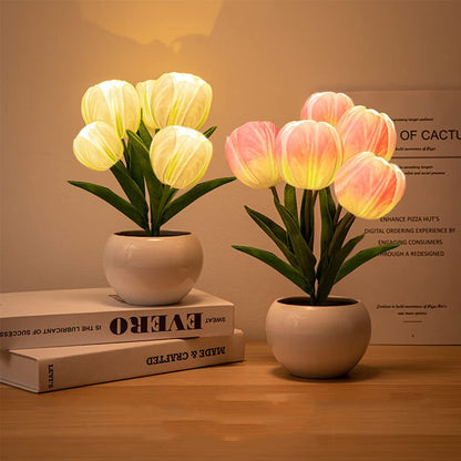 GOUTOOL Flower Table Lamp Tulip Desk LED Night Light for Home Living Room Decor Artificial Flower with Vase Table Centerpieces for Birthday Holiday Party Wedding Room Decoration (Pink)…