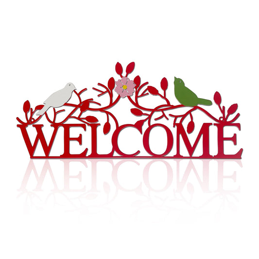 CYZglass Metal Welcome Sign for Front Door Front Porch Red Welcome Door Sign for Indoor Outdoor Wall Decor
