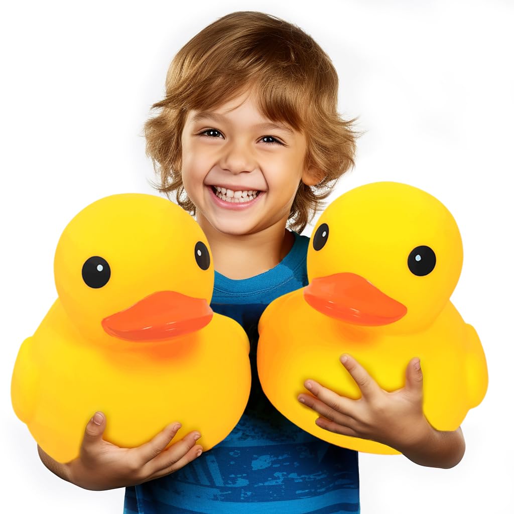 2 Pcs Jumbo Rubber Yellow Duck,Kalafona 10.3 Inch Giant Big Large No 'Bebe' Noise No Hole Rubber Funny Duck Bath Pool Toy Without Hole for Kids Shower Birthday Party Favor Home Decor